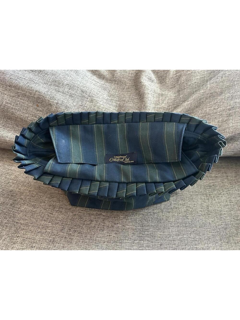 Longaberger 2006 Collectors Club Basket Liner w/ Snap Striped Navy Green - Picture 1 of 6